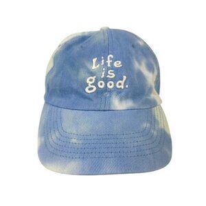 Life is Good Blue Denim Tie Dye Logo Adjustable Hat Read